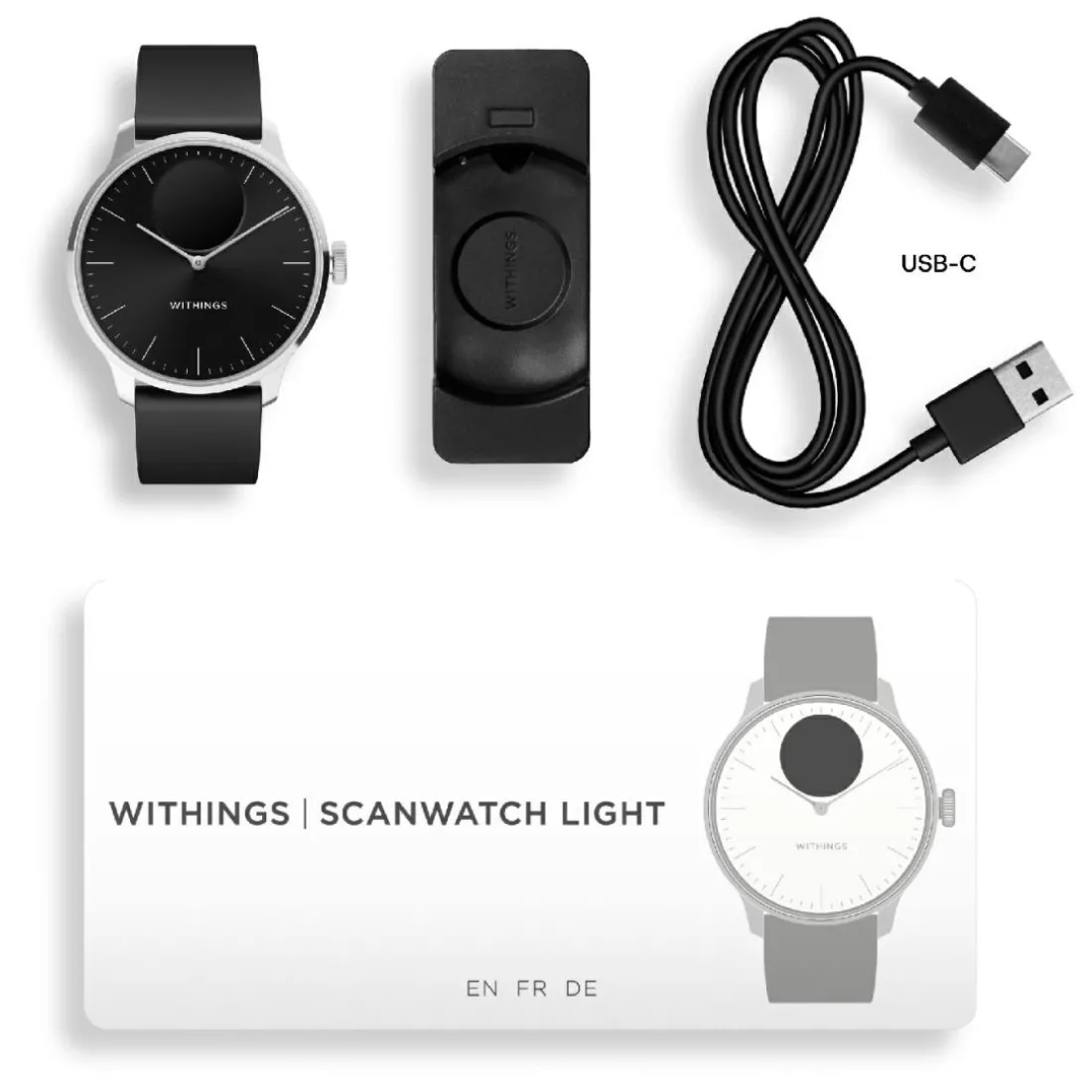 Montre de Santé Connecté Femme Withings Scanwatch Light - Wsw L Black Bracelet Caoutchouc Noir