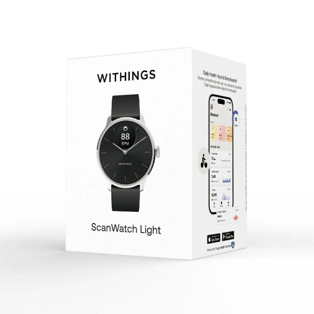 Montre de Santé Connecté Femme Withings Scanwatch Light - Wsw L Black Bracelet Caoutchouc Noir
