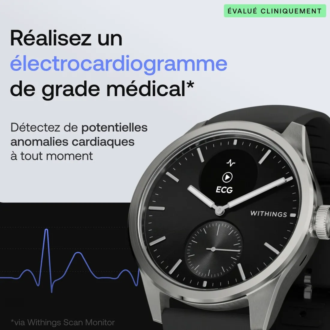 Montre de Santé Connecté Femme Withings Scanwatch Light - Wsw L Black Bracelet Caoutchouc Noir
