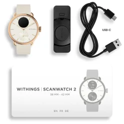 Montre de Santé Connecté Femme Withings Scanwatch 2 - Wsw 238 Rowhi Bracelet Caoutchouc Blanc