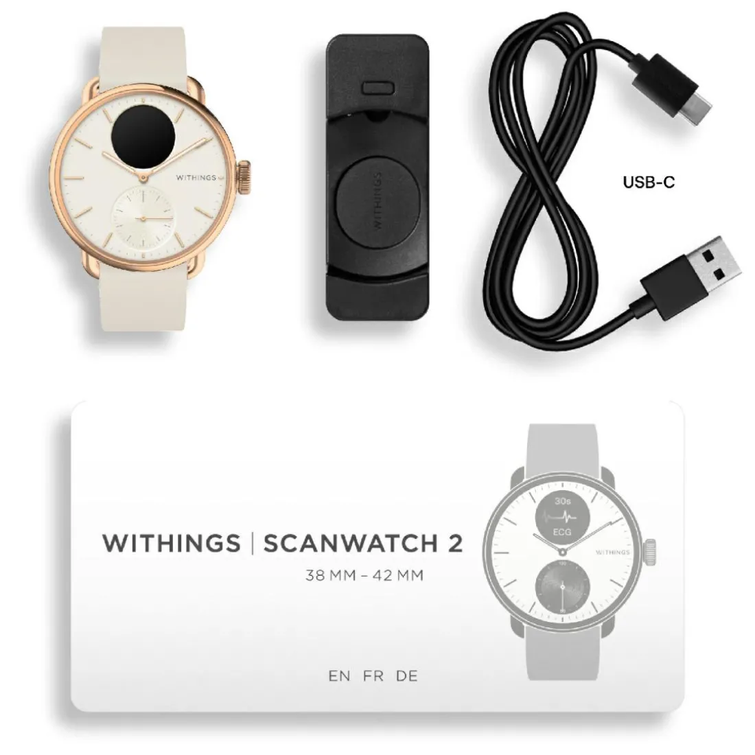 Montre de Santé Connecté Femme Withings Scanwatch 2 - Wsw 238 Rowhi Bracelet Caoutchouc Blanc