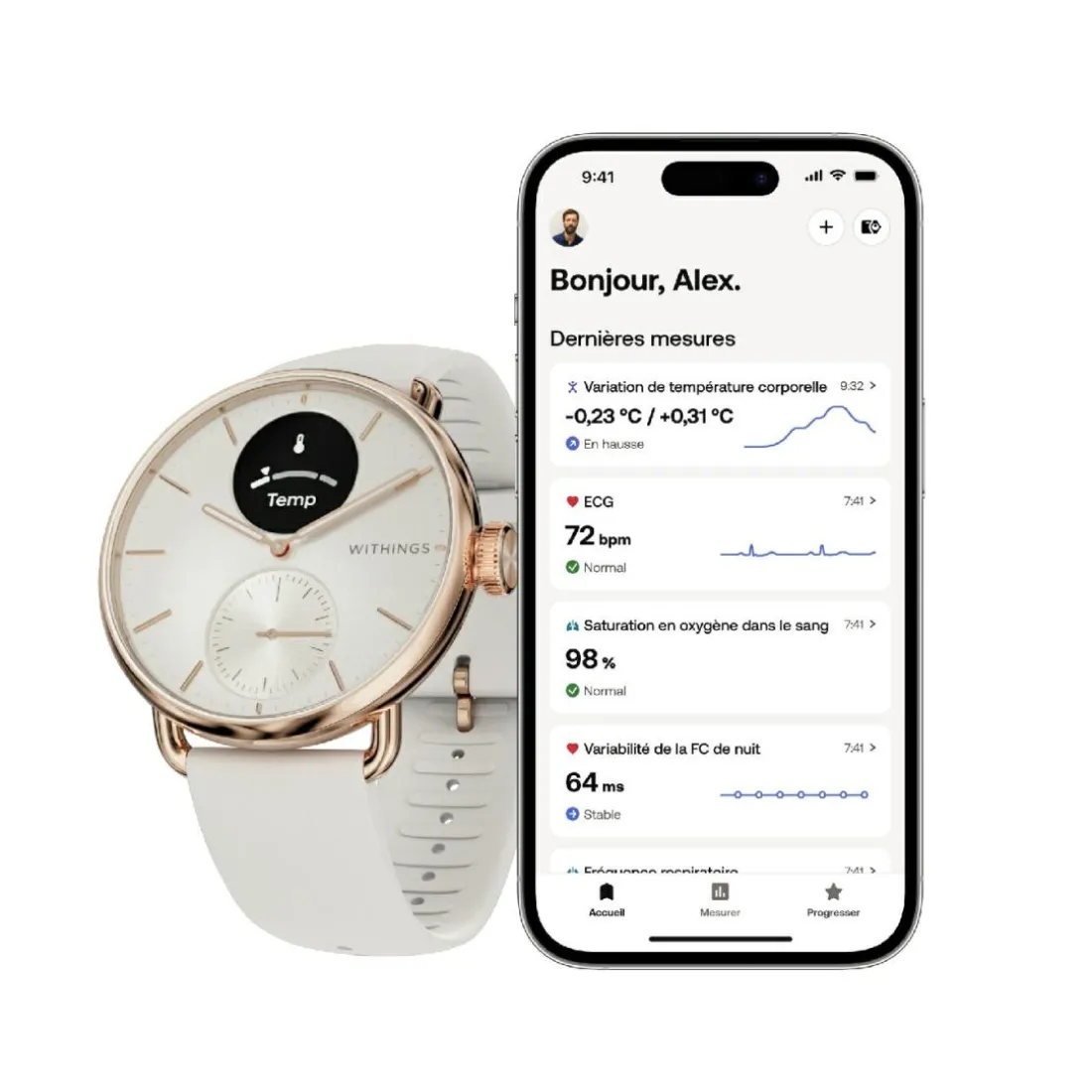 Montre de Santé Connecté Femme Withings Scanwatch 2 - Wsw 238 Rowhi Bracelet Caoutchouc Blanc