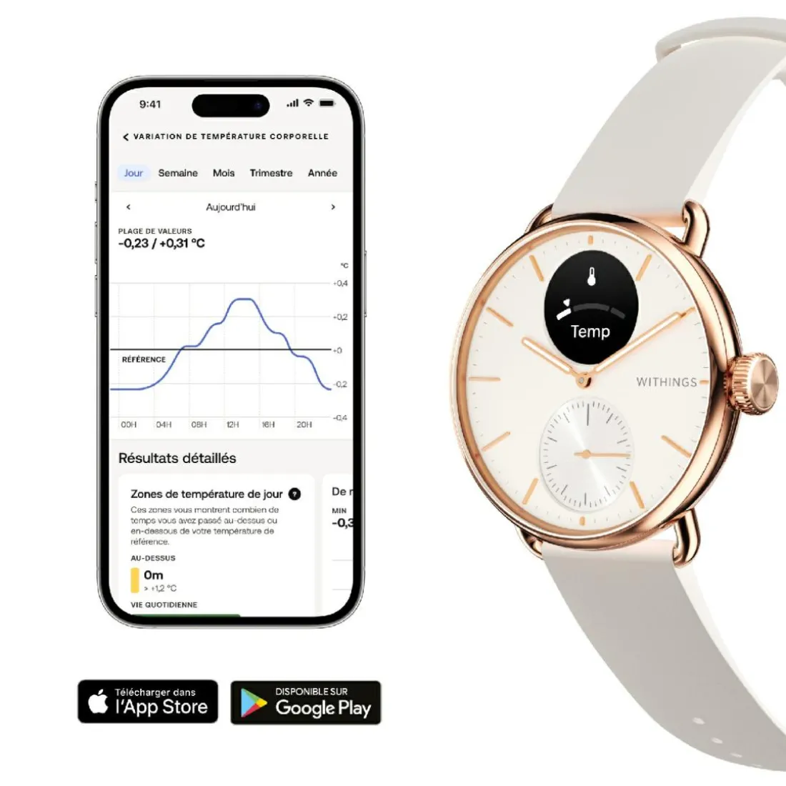 Montre de Santé Connecté Femme Withings Scanwatch 2 - Wsw 238 Rowhi Bracelet Caoutchouc Blanc