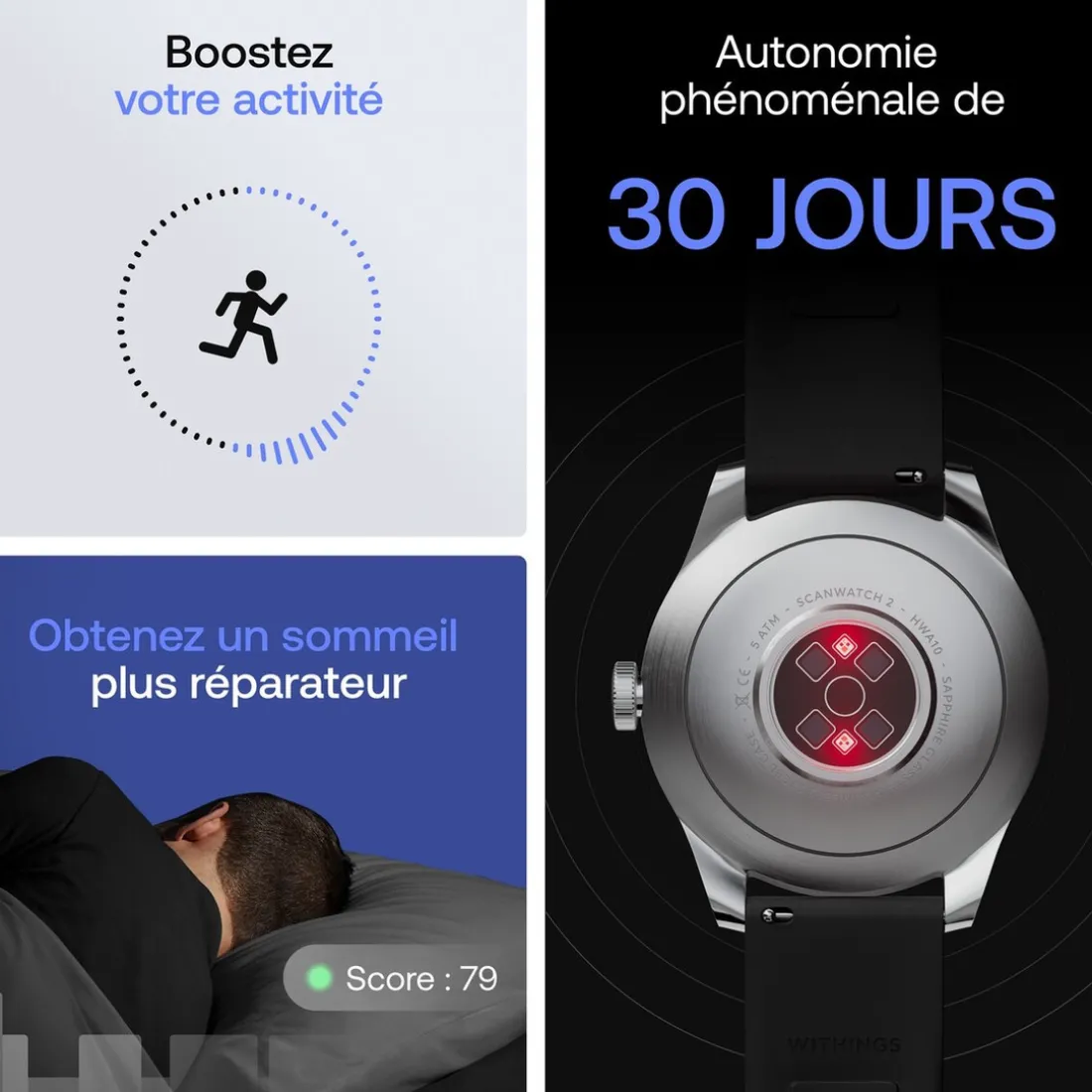Montre de Santé Connecté Femme Withings Scanwatch 2 - Wsw 238 Rowhi Bracelet Caoutchouc Blanc