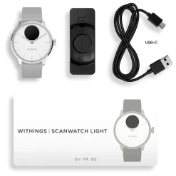 Montre de Santé Connecté Femme Withings Scanwatch Light - Wsw L White Bracelet Caoutchouc Gris