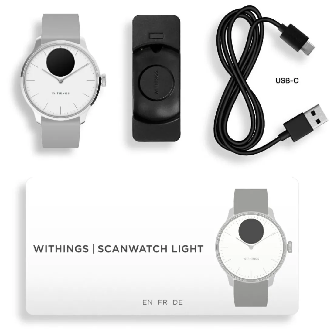 Montre de Santé Connecté Femme Withings Scanwatch Light - Wsw L White Bracelet Caoutchouc Gris