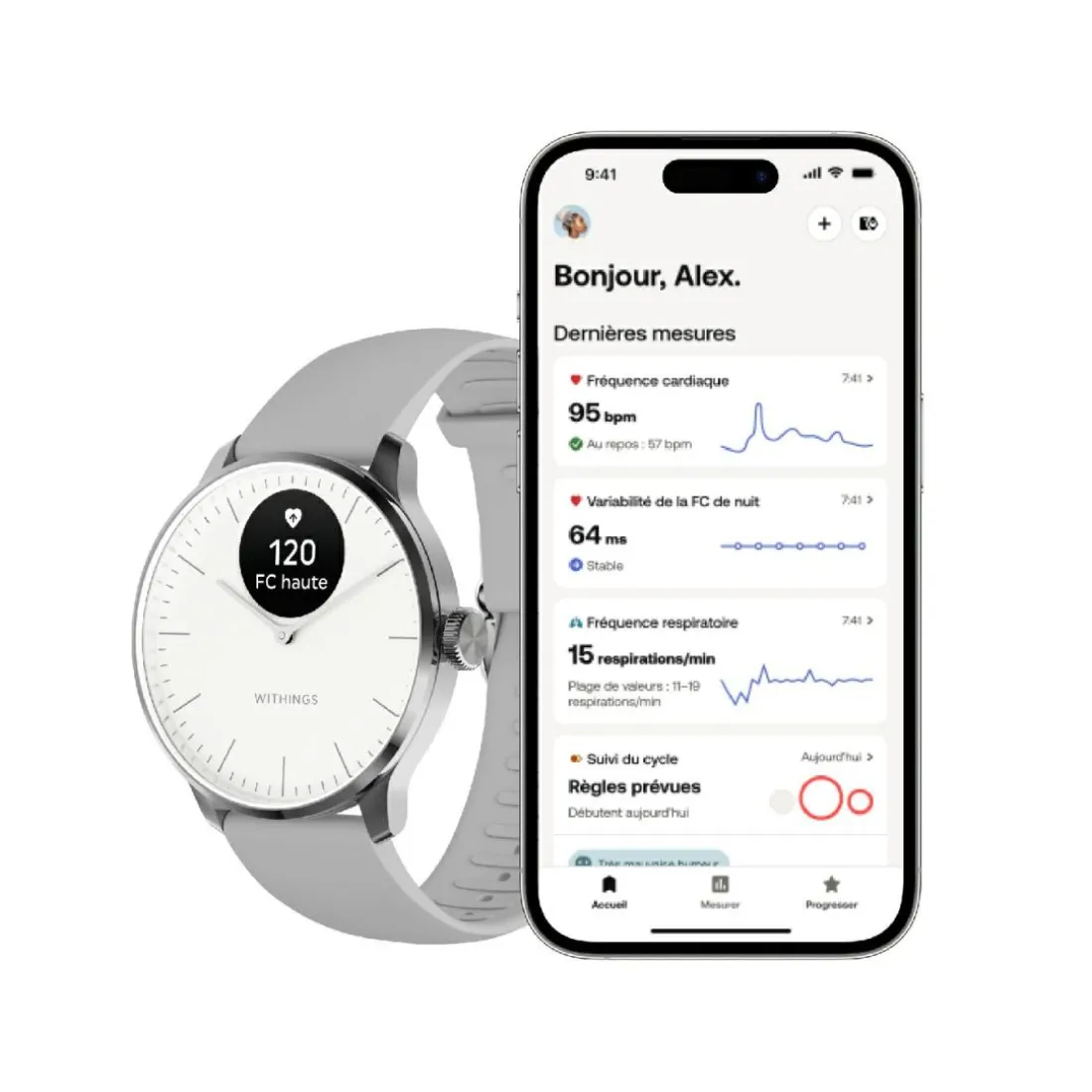 Montre de Santé Connecté Femme Withings Scanwatch Light - Wsw L White Bracelet Caoutchouc Gris