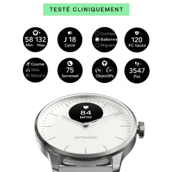 Montre de Santé Connecté Femme Withings Scanwatch Light - Wsw L White Bracelet Caoutchouc Gris
