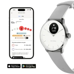 Montre de Santé Connecté Femme Withings Scanwatch Light - Wsw L White Bracelet Caoutchouc Gris