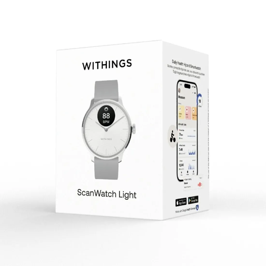 Montre de Santé Connecté Femme Withings Scanwatch Light - Wsw L White Bracelet Caoutchouc Gris