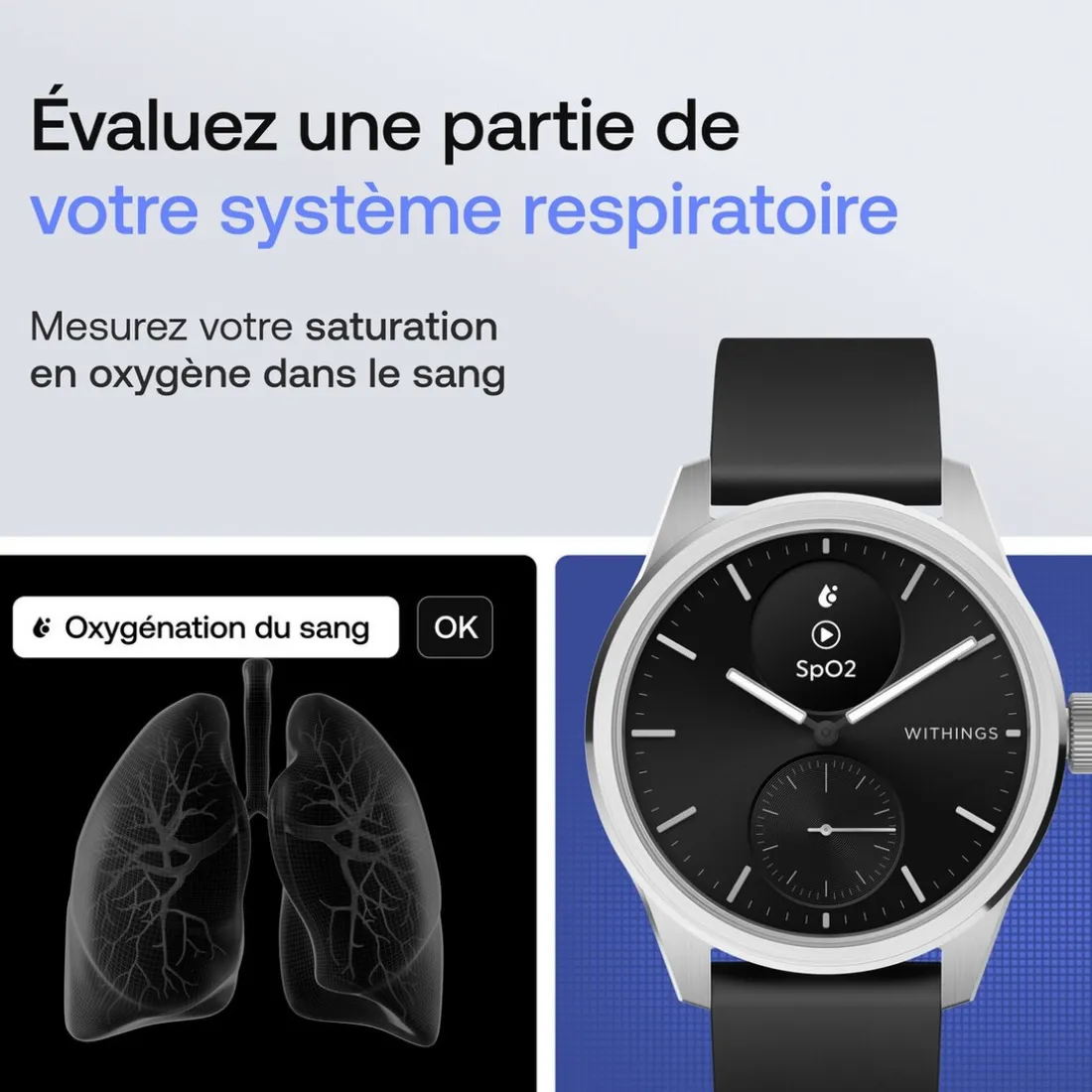 Montre de Santé Connecté Femme Withings Scanwatch Light - Wsw L White Bracelet Caoutchouc Gris