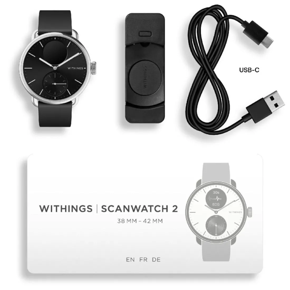 Montre de Santé Connecté Femme Withings Scanwatch 2 - Wsw 238 Black Bracelet Caoutchouc Noir
