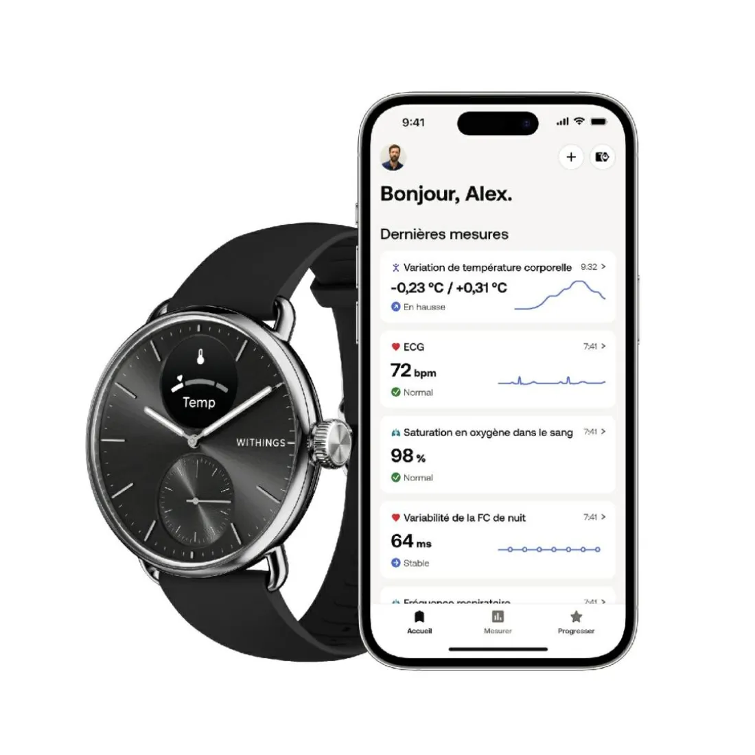Montre de Santé Connecté Femme Withings Scanwatch 2 - Wsw 238 Black Bracelet Caoutchouc Noir