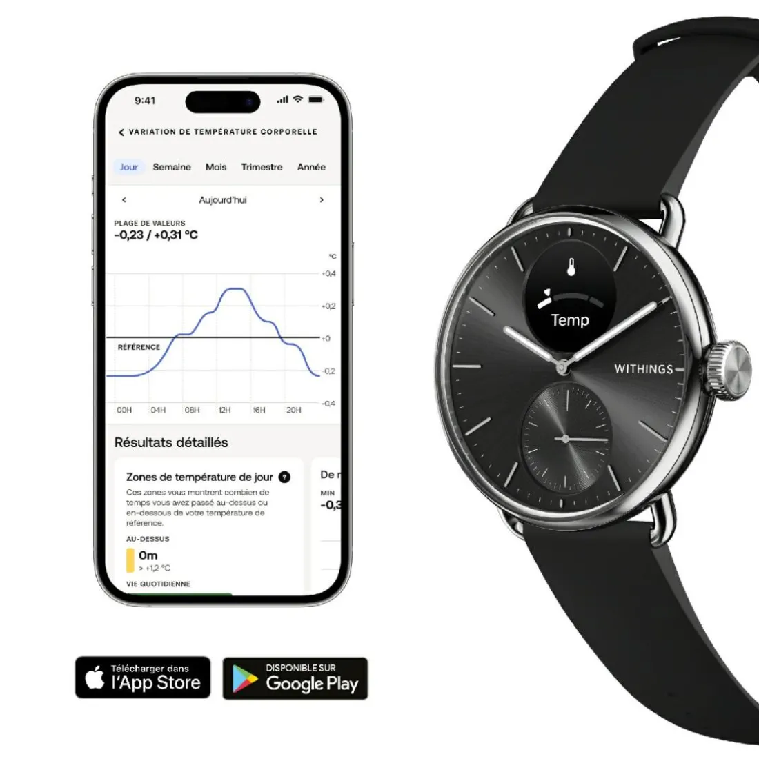 Montre de Santé Connecté Femme Withings Scanwatch 2 - Wsw 238 Black Bracelet Caoutchouc Noir