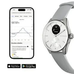Montre de Santé Connectée Mixte Withings Scanwatch 2 - Wsw 242 White Bracelet Caoutchouc Gris