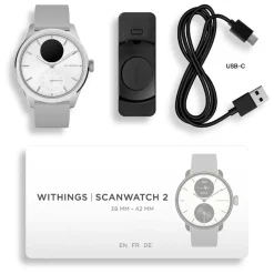 Montre de Santé Connectée Mixte Withings Scanwatch 2 - Wsw 242 White Bracelet Caoutchouc Gris
