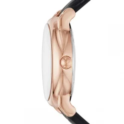 Montre Emporio Armani AR60007 - Montre Automatique Cuir Noir Boîtier Acier Doré Rose Cadran Blanc Homme