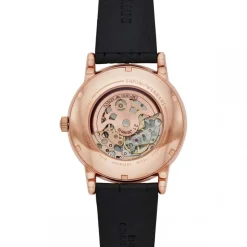 Montre Emporio Armani AR60007 - Montre Automatique Cuir Noir Boîtier Acier Doré Rose Cadran Blanc Homme