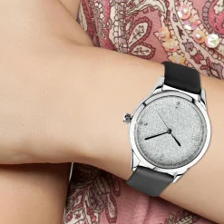 Montre femme MF485-ARGENT - Bracelet Cuir Noir