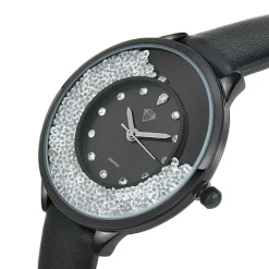 Montre femme MF459-DIAMANT-NOIR - Bracelet en Cuir Noir