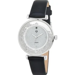 Montre Héléna élégante noire ornée d'un véritable diamant noir