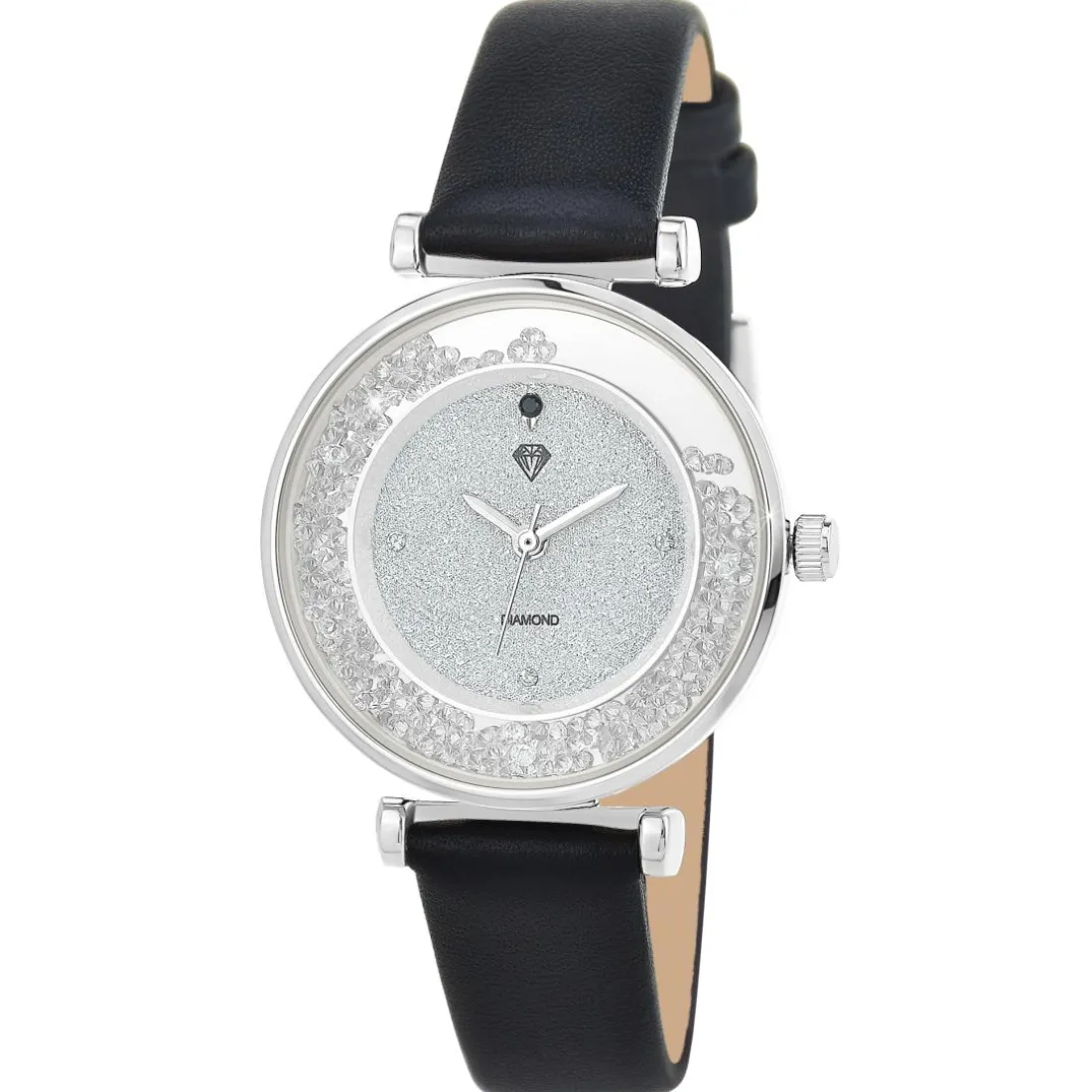 Montre Héléna élégante noire ornée d'un véritable diamant noir
