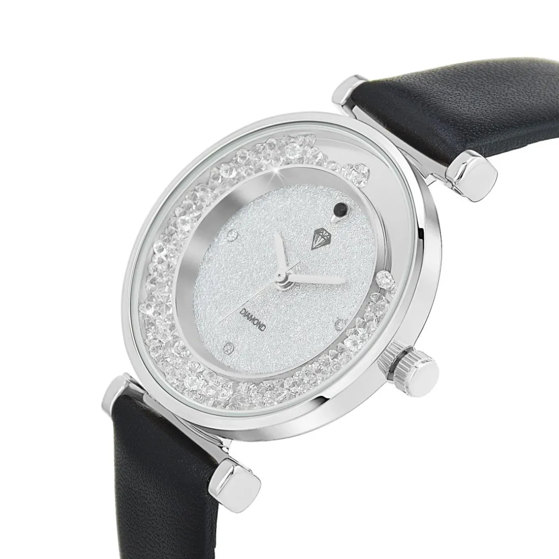 Montre Héléna élégante noire ornée d'un véritable diamant noir