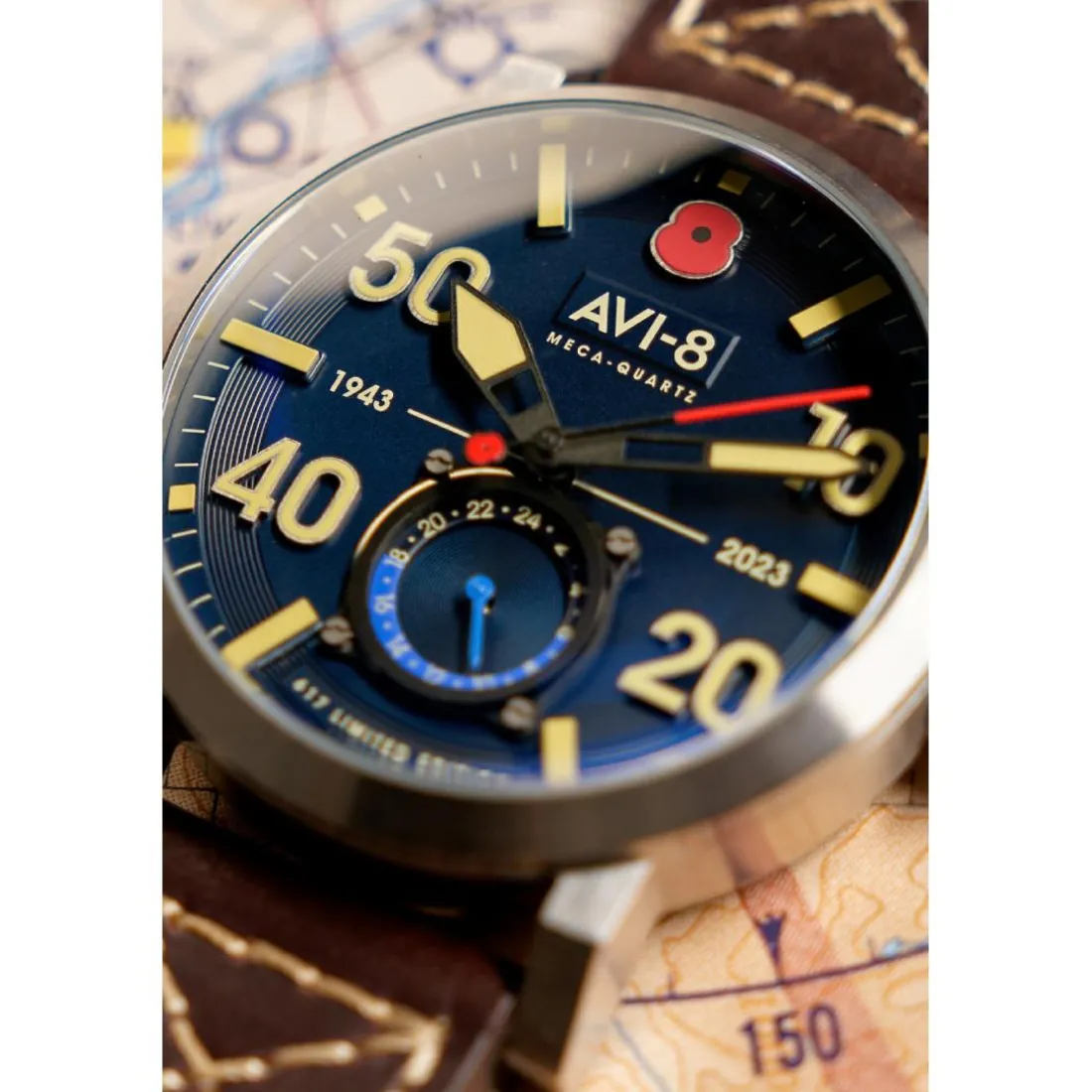 Montre Homme AVI-8 Dambuster 80Th Anniversary Royal British Legion Meca-Quatz Limited Edition - AV-4108-RBL-02 Bracelet Cuir Marron
