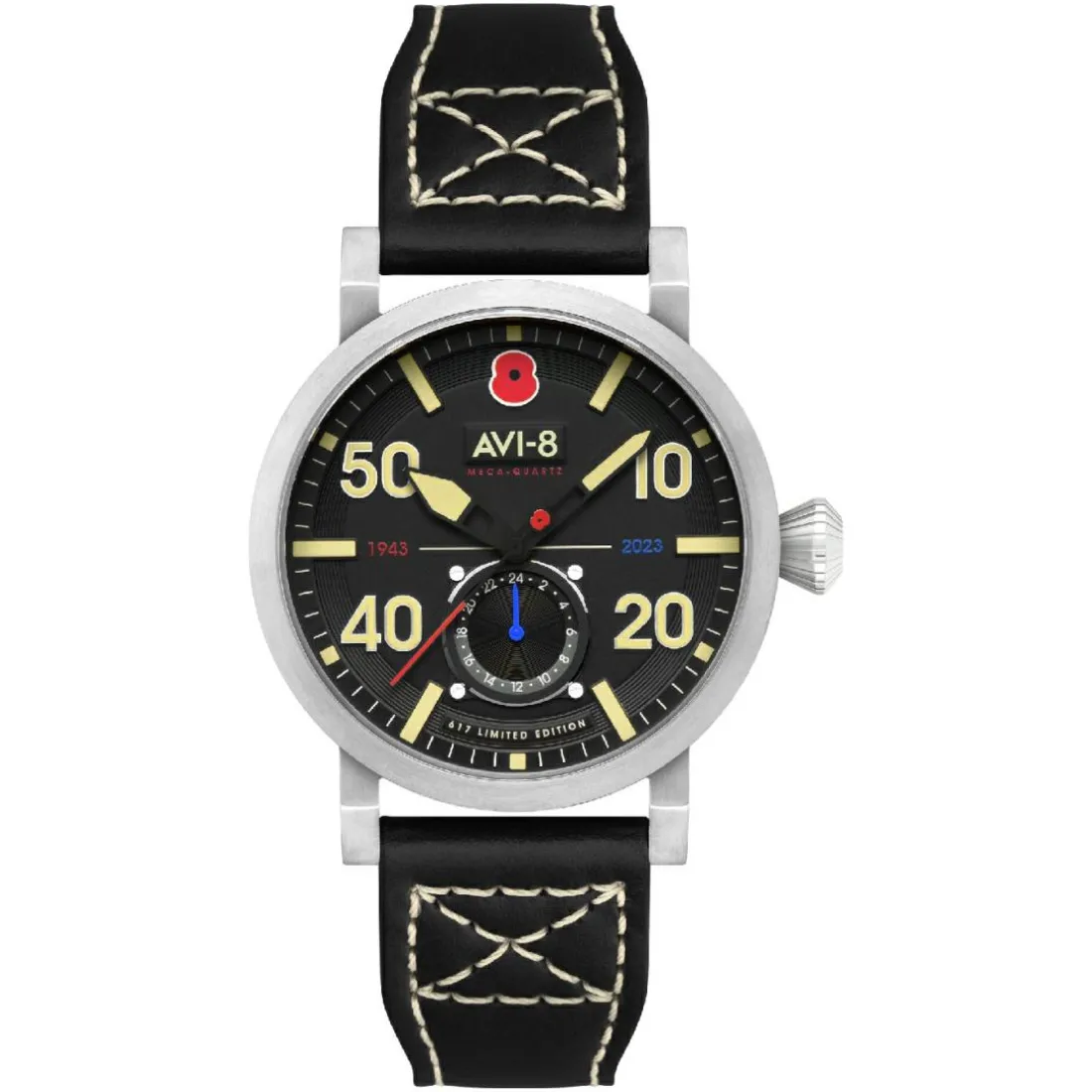 Montre Homme AVI-8 Dambuster 80Th Anniversary Royal British Legion Meca-Quatz Limited Edition - AV-4108-RBL-01 Bracelet Cuir Noir