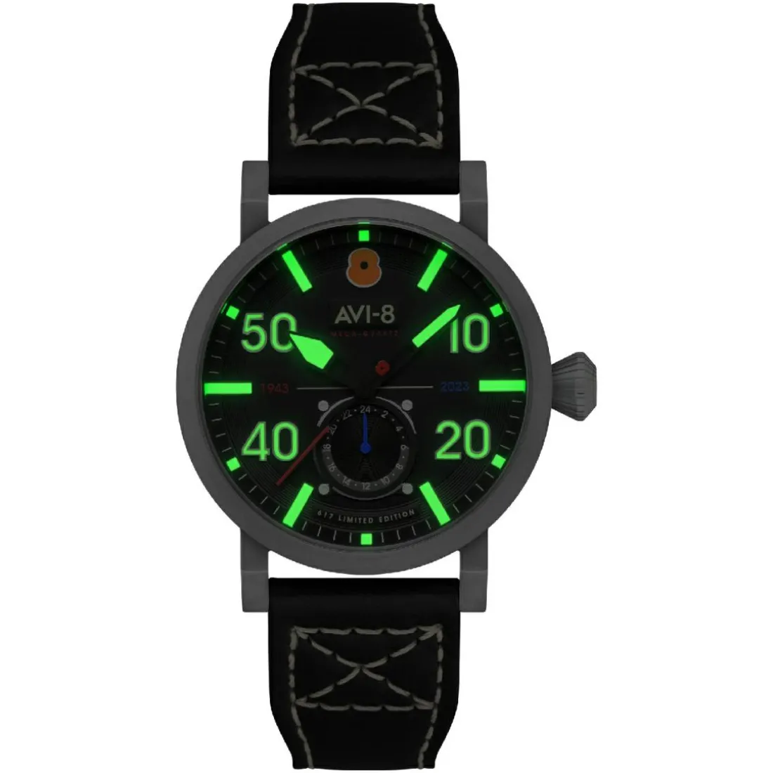 Montre Homme AVI-8 Dambuster 80Th Anniversary Royal British Legion Meca-Quatz Limited Edition - AV-4108-RBL-01 Bracelet Cuir Noir