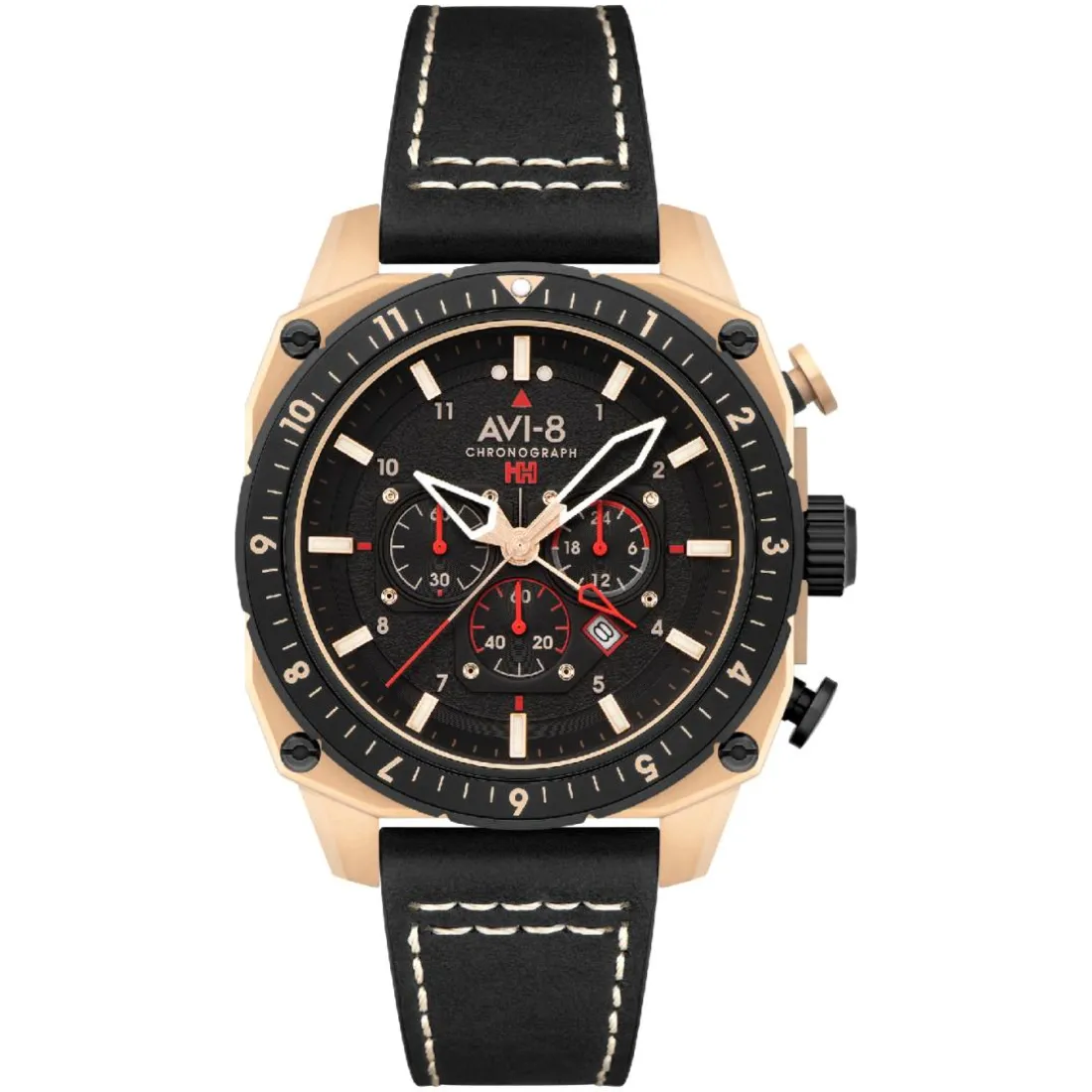 Montre Homme AVI-8 Hawker Hunter Atlas Dual Time Chronograph - AV-4100-06 Bracelet Cuir Noir