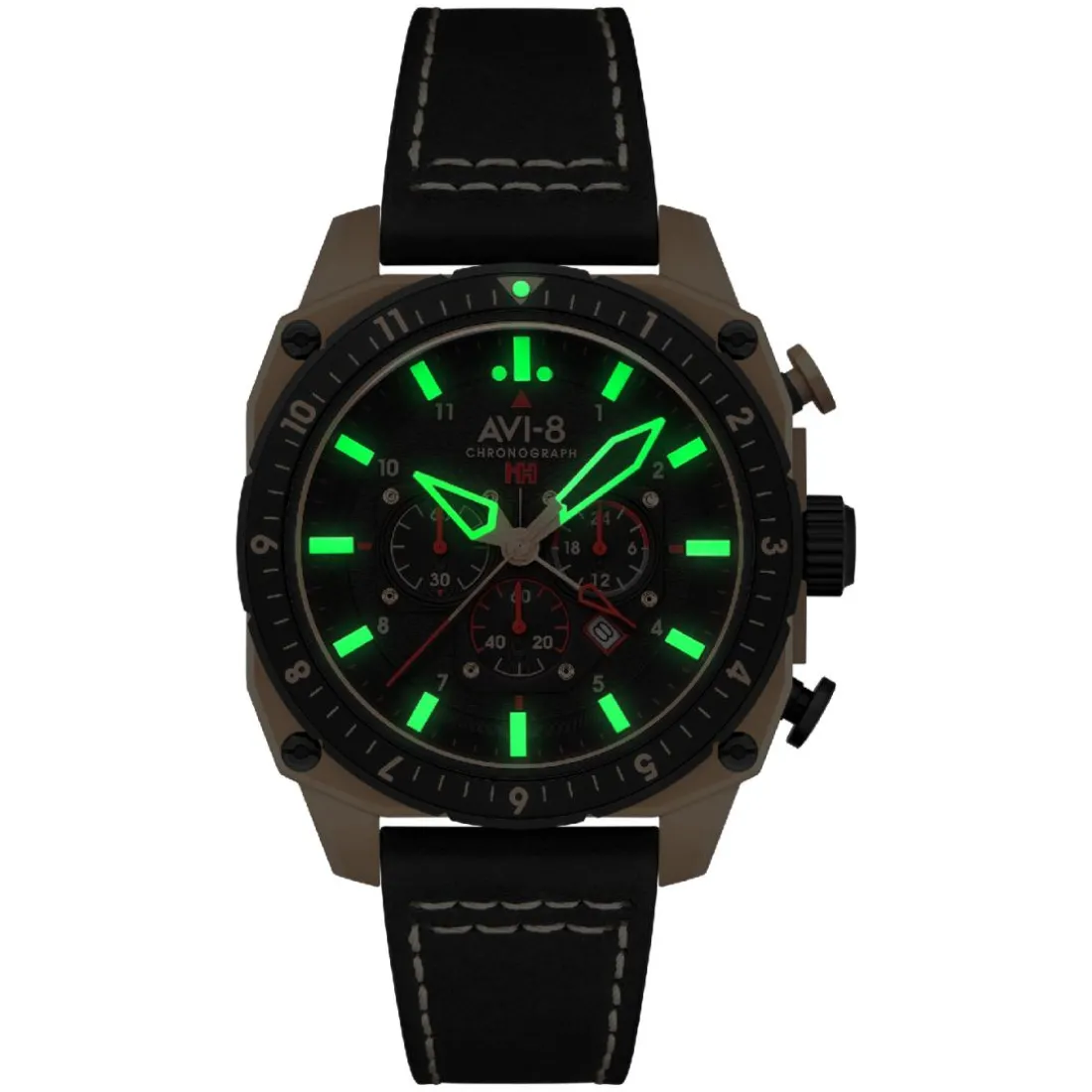 Montre Homme AVI-8 Hawker Hunter Atlas Dual Time Chronograph - AV-4100-06 Bracelet Cuir Noir