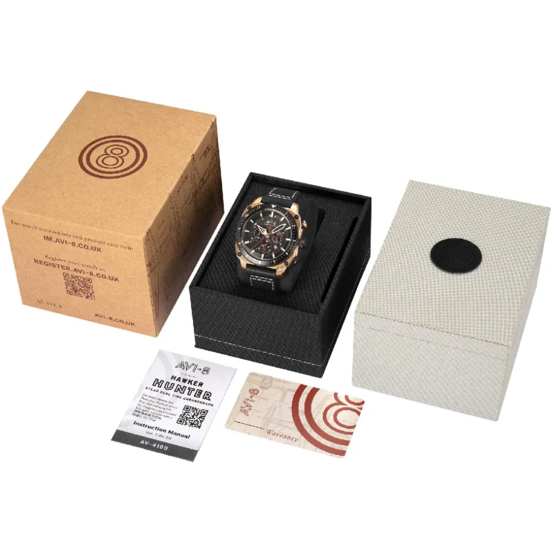 Montre Homme AVI-8 Hawker Hunter Atlas Dual Time Chronograph - AV-4100-06 Bracelet Cuir Noir