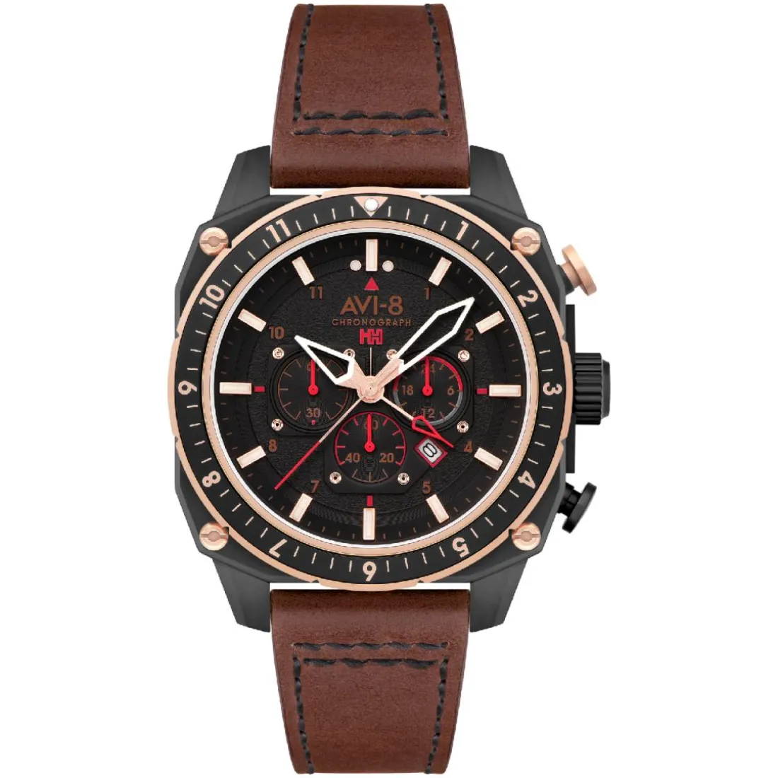 Montre Homme AVI-8 Hawker Hunter Atlas Dual Time Chronograph - AV-4100-09 Bracelet Cuir Marron