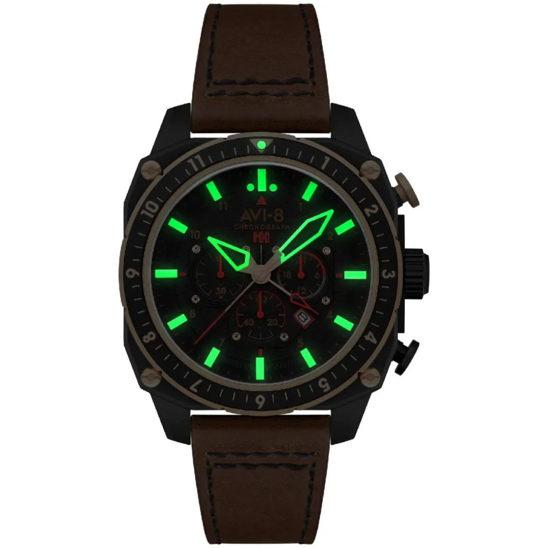 Montre Homme AVI-8 Hawker Hunter Atlas Dual Time Chronograph - AV-4100-09 Bracelet Cuir Marron