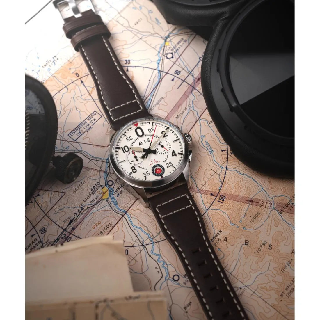 Montre Homme AVI-8 Spitfire Lock Chronograph - AV-4089-05 Bracelet Cuir Marron