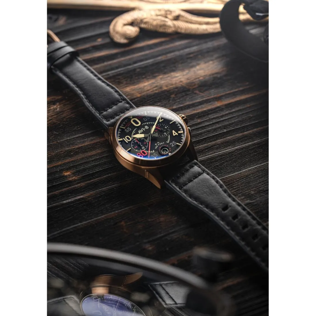 Montre Homme AVI-8 Spitfire Lock Chronograph D-Day 80 Limited Edition - AV-4089-0A Bracelet Cuir Noir