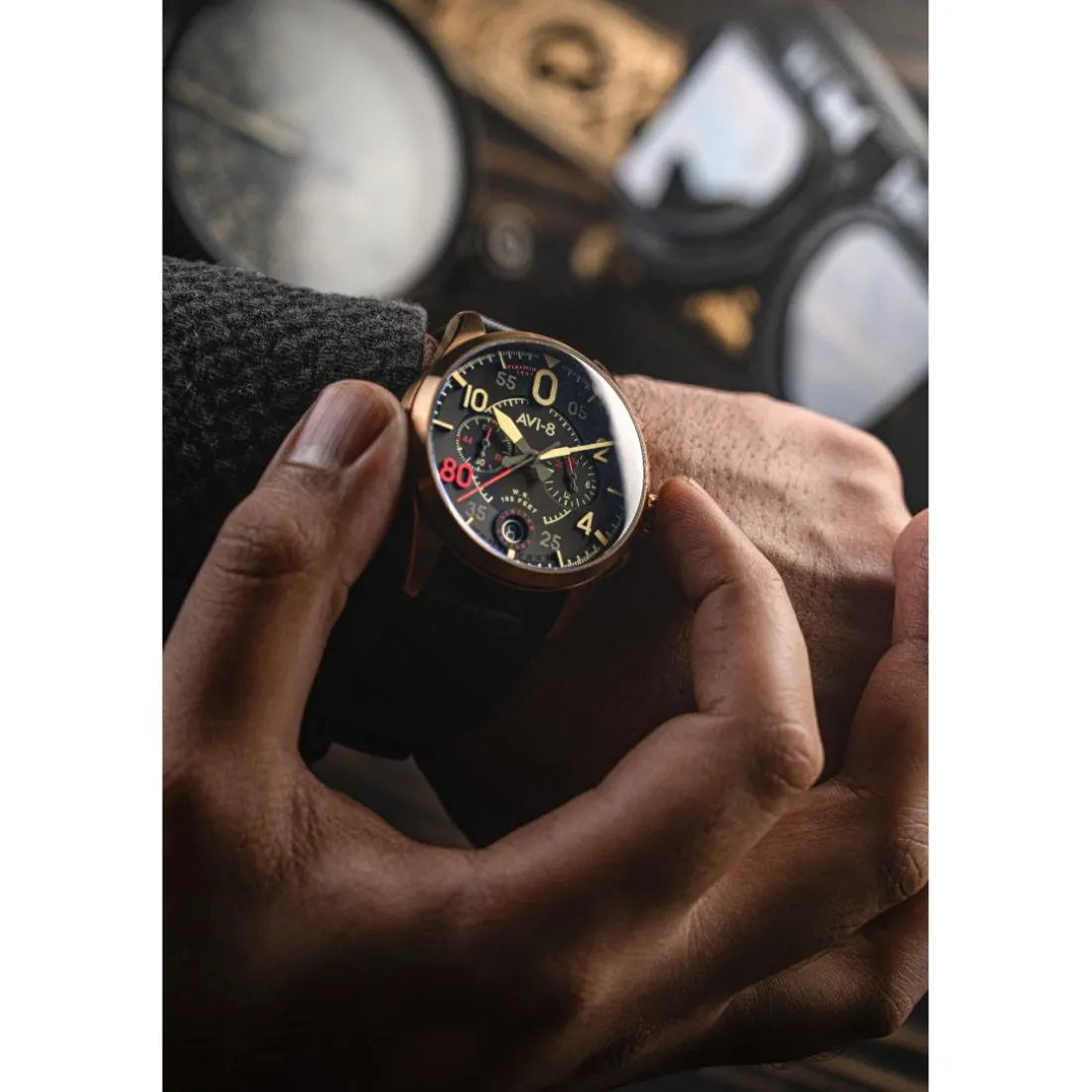Montre Homme AVI-8 Spitfire Lock Chronograph D-Day 80 Limited Edition - AV-4089-0A Bracelet Cuir Noir