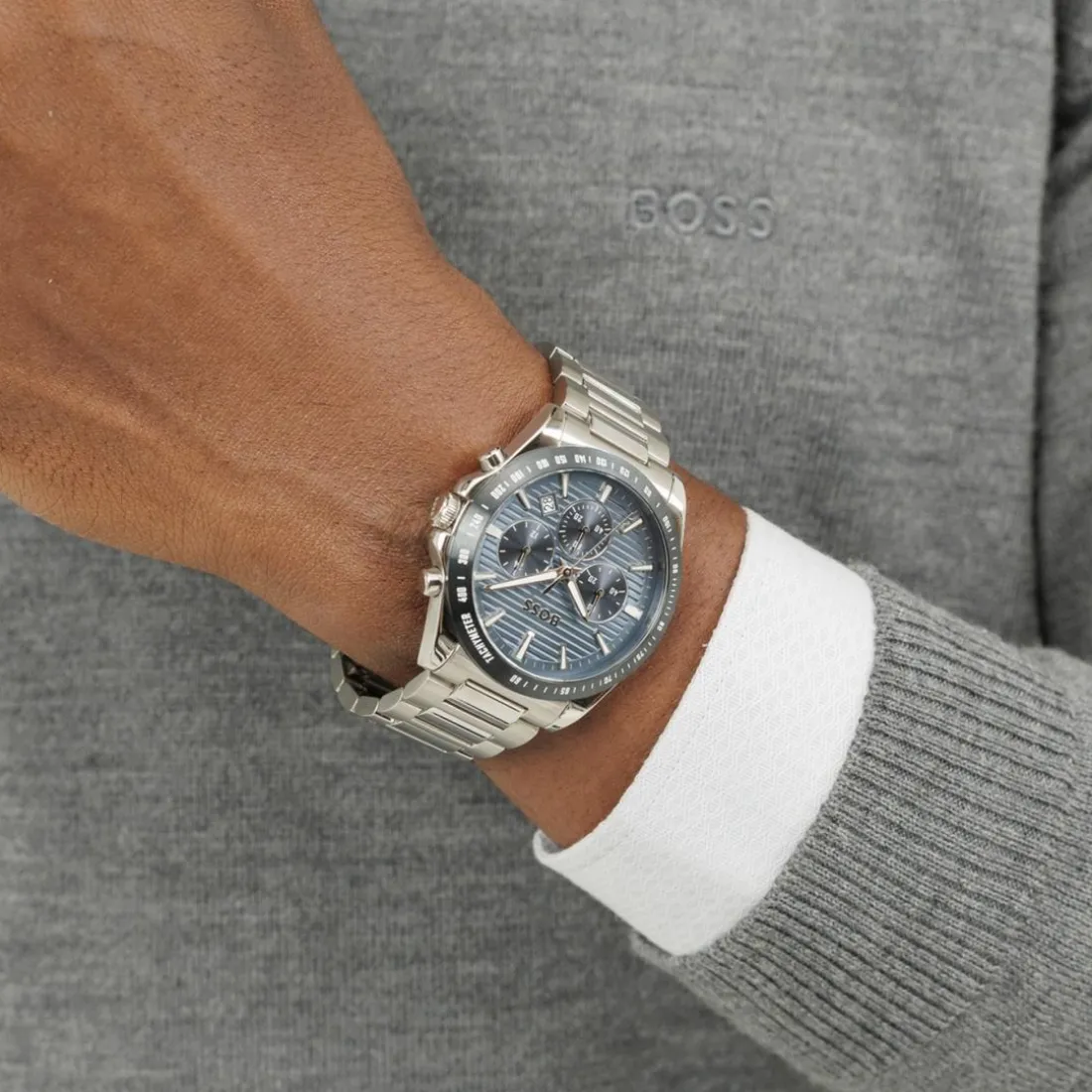 Montre Homme Boss Strike Chrono - 1514240 Bracelet Acier Argent