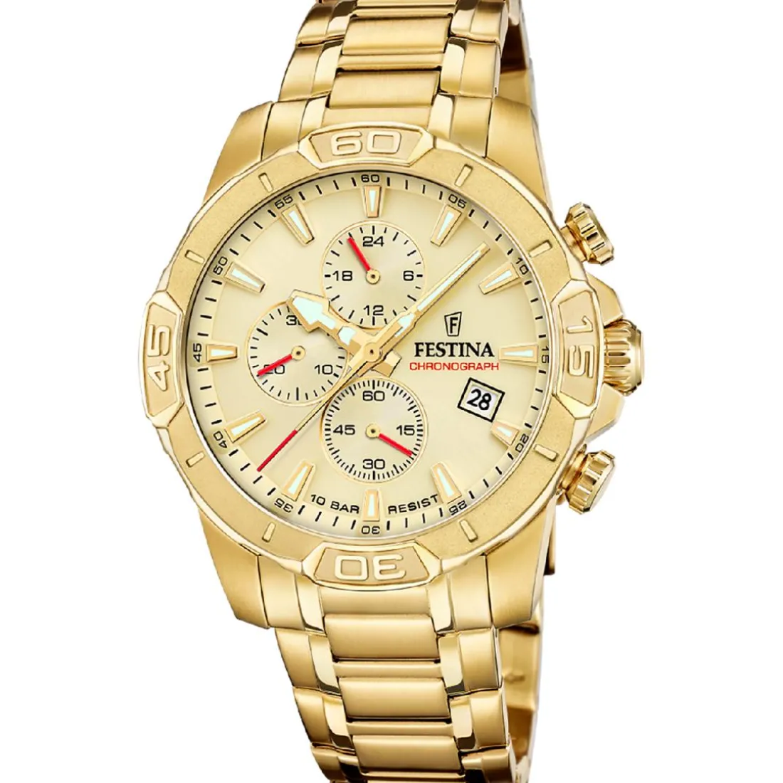 Montre Homme Festina Timeless Chronograph - F20705-2 Bracelet Acier Doré