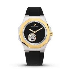 Montre Homme Maison Du Temps MTZeta Coeur Ouvert Noir Doré Jaune SIlicone Noir