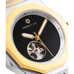 Montre Homme Maison Du Temps MTZeta Coeur Ouvert Noir Doré Jaune SIlicone Noir