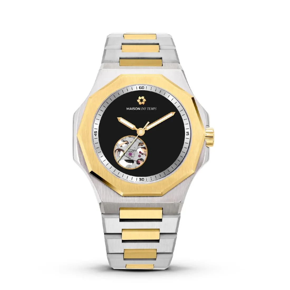 Montre Homme Maison Du Temps MTZeta Coeur Ouvert Noir Doré Jaune Acier