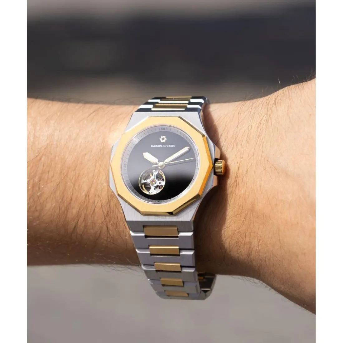 Montre Homme Maison Du Temps MTZeta Coeur Ouvert Noir Doré Jaune Acier