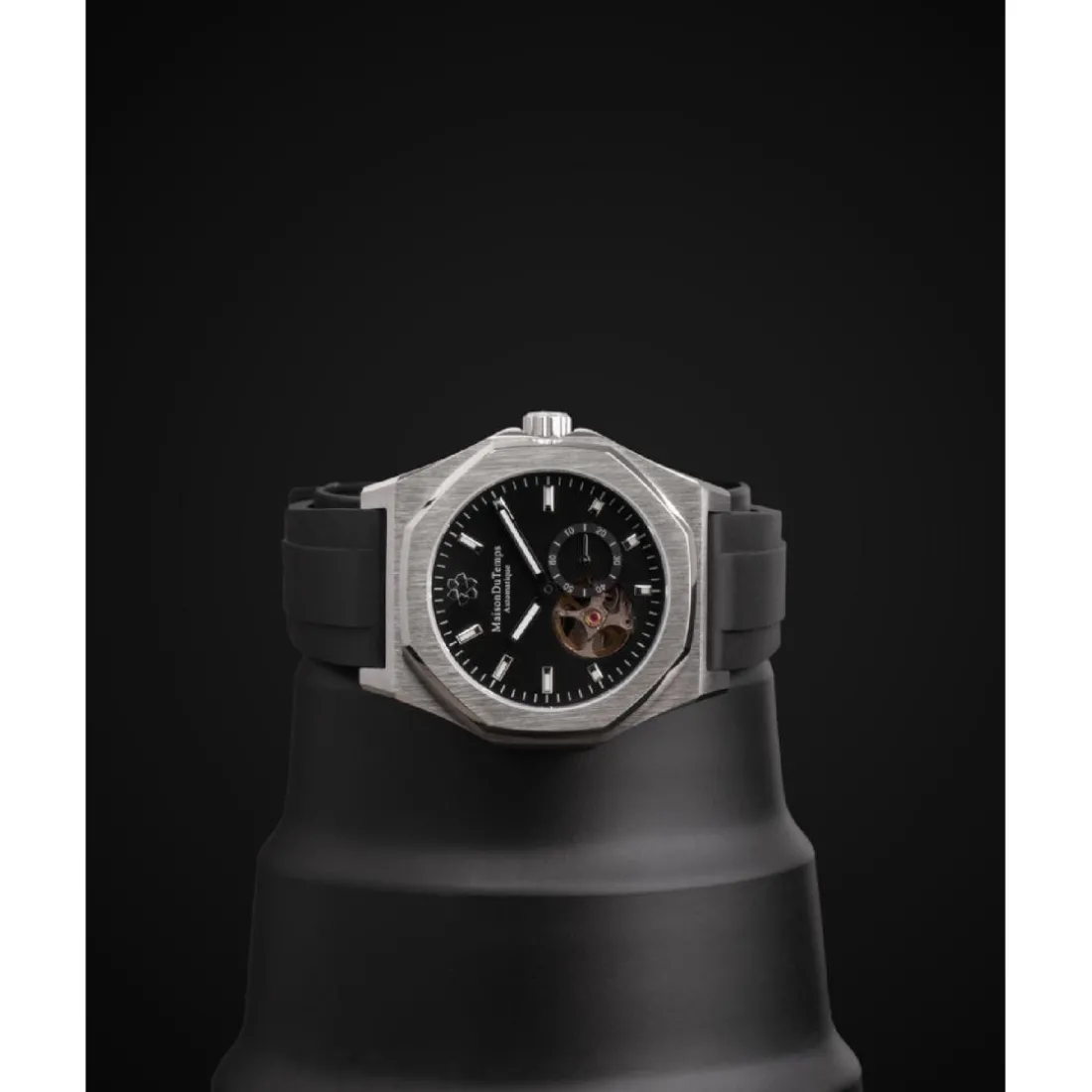 Montre Homme Maison Du Temps MTDelta Coeur Ouvert Noir Caoutchouc Noir
