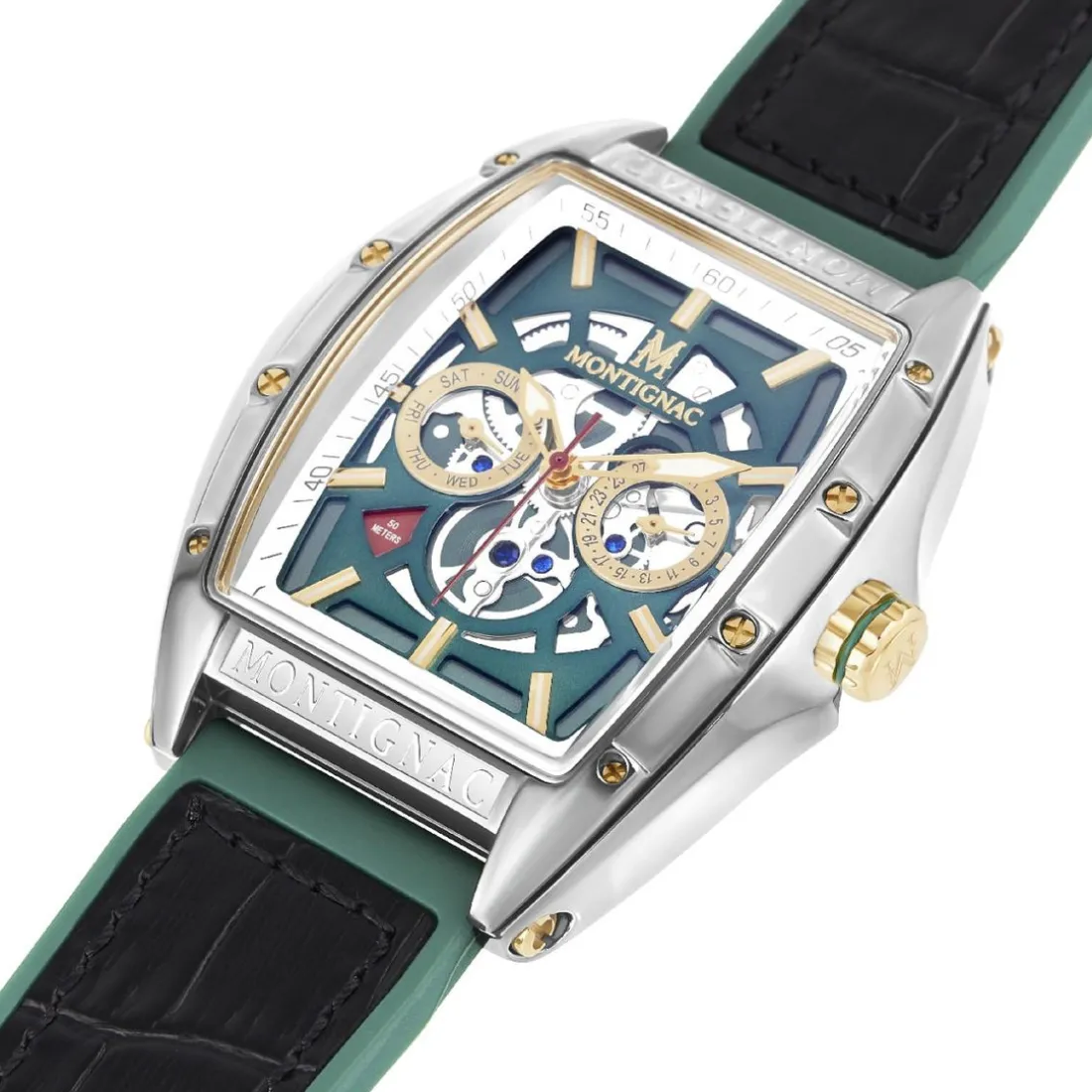 Montre Homme Montignac - MOW803 Bracelet Cuir Noir,Vert