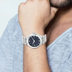 Montre homme quartz acier fond rond noir