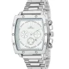 Montre homme quartz carrée acier et fond blanc