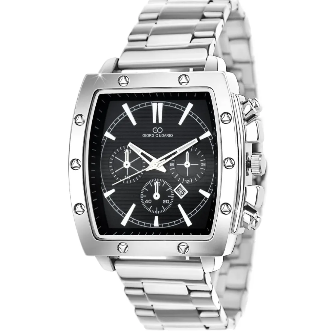 Montre homme quartz carrée acier et fond noir