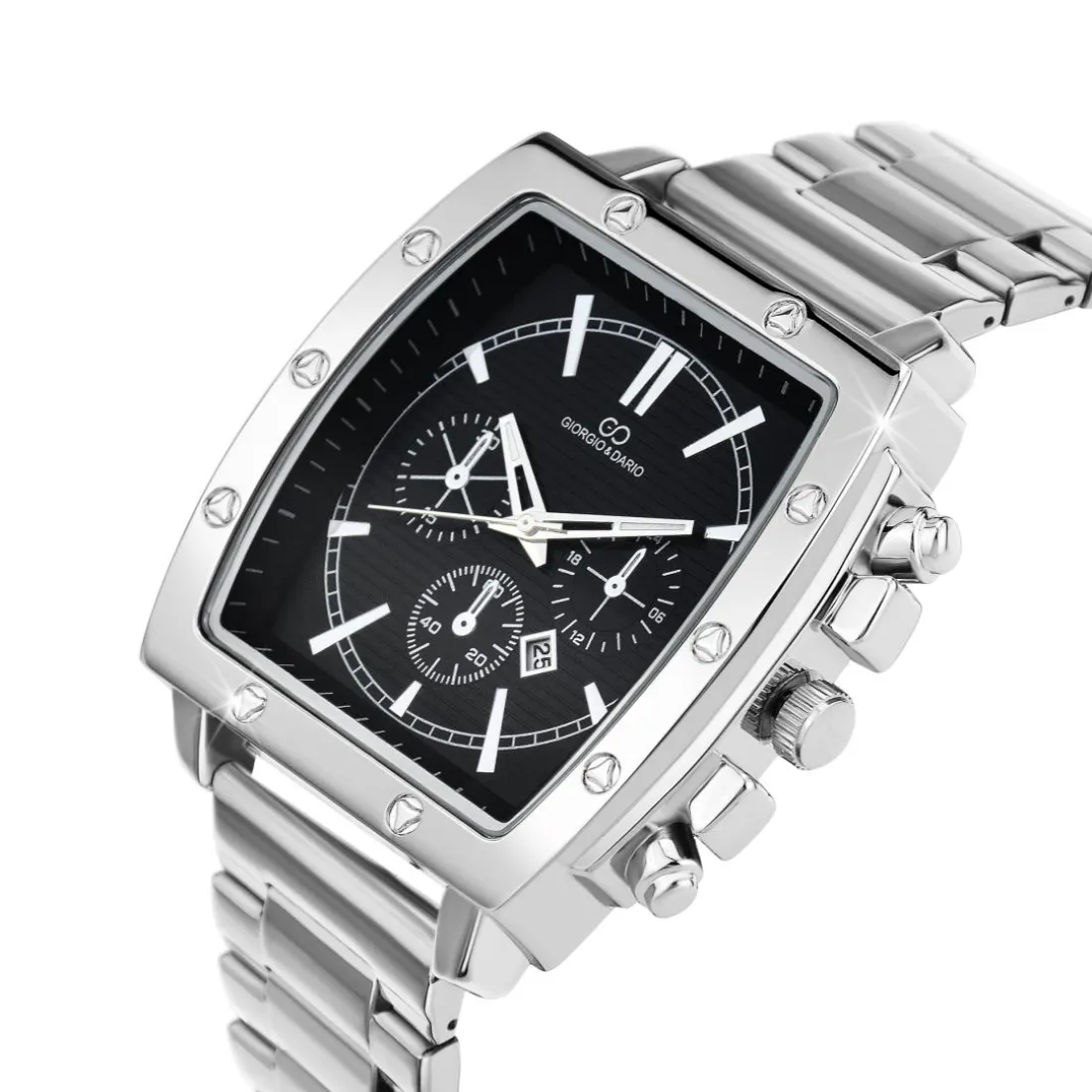 Montre homme quartz carrée acier et fond noir